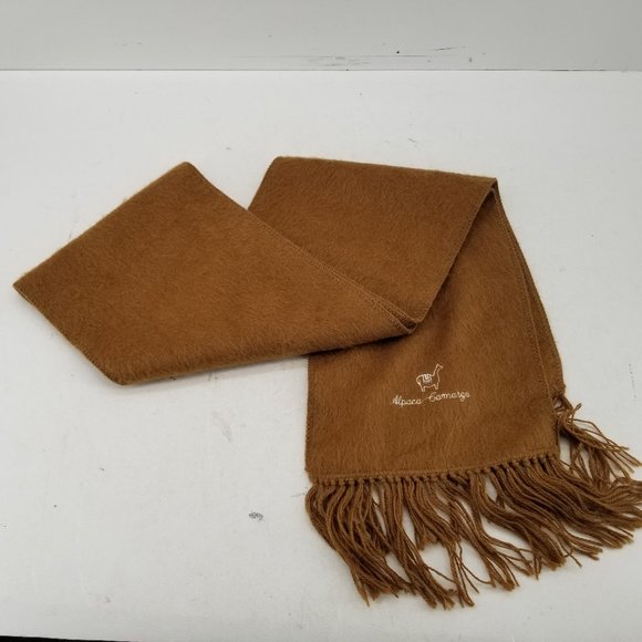ALPACA CAMARGO Scarf Tan Soft Peruvian Alpaca Blend Fringed Soft 9 x 70 - Picture 5 of 9